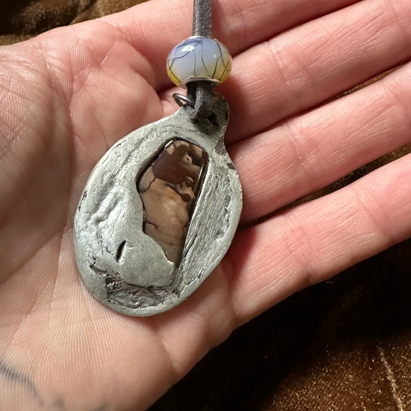 Brutalist Ooak handmade stone molten metal pendant☺️ - Picture 3 of 6